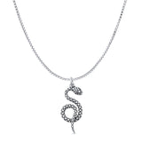 Snake Pendant Oxidized Box Chain Necklace 925 Sterling Silver