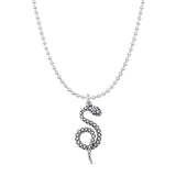 Snake Pendant Oxidized Bead Chain Necklace 925 Sterling Silver