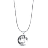 Celtic Moon & Tree Pendant Oxidized Rope Chain Necklace 925 Sterling Silver