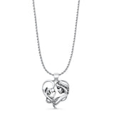 Mother & Child Pendant Rope Chain Necklace Oxidized 925 Sterling Silver