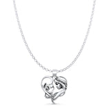 Mother & Child Pendant Rolo Chain Necklace Oxidized 925 Sterling Silver