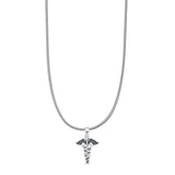 Caduceus Pendant Snake Chain Necklace Oxidized 925 Sterling Silver