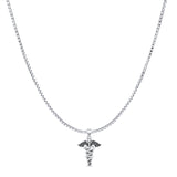 Caduceus Pendant Box Chain Necklace Oxidized 925 Sterling Silver