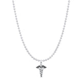 Caduceus Pendant Bead Chain Necklace Oxidized 925 Sterling Silver