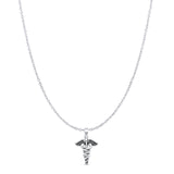 Caduceus Pendant Cable Chain Necklace Oxidized 925 Sterling Silver