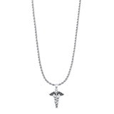 Caduceus Pendant Rope Chain Necklace Oxidized 925 Sterling Silver