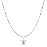 Turtle & Flower Pendant Box Chain Necklace Oxidized 925 Sterling Silver