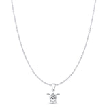 Turtle & Flower Pendant Cable Chain Necklace Oxidized 925 Sterling Silver