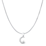 Crescent Moon & Star Pendant Box Chain Necklace Oxidized 925 Sterling Silver