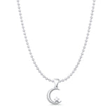 Crescent Moon & Star Pendant Bead Chain Necklace Oxidized 925 Sterling Silver