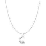 Crescent Moon & Star Pendant Cable Chain Necklace Oxidized 925 Sterling Silver