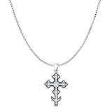 Cross Filigree Pendant Box Chain Necklace Oxidized 925 Sterling Silver