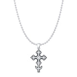 Cross Filigree Pendant Bead Chain Necklace Oxidized 925 Sterling Silver