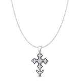 Cross Filigree Pendant Cable Chain Necklace Oxidized 925 Sterling Silver