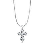 Cross Filigree Pendant Rope Chain Necklace Oxidized 925 Sterling Silver