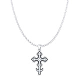 Cross Filigree Pendant Rolo Chain Necklace Oxidized 925 Sterling Silver