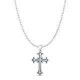 Cross Pendant Bead Chain Necklace Oxidized 925 Sterling Silver