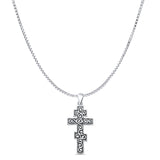 Cross Pendant Box Chain Necklace Oxidized 925 Sterling Silver
