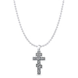 Cross Pendant Bead Chain Necklace Oxidized 925 Sterling Silver