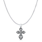 Cross Pendant Box Chain Necklace Oxidized 925 Sterling Silver