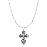 Cross Pendant Bead Chain Necklace Oxidized 925 Sterling Silver