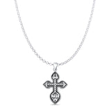 Cross Pendant Rolo Chain Necklace Oxidized 925 Sterling Silver