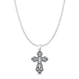 Cross Pendant Bead Chain Necklace Oxidized 925 Sterling Silver