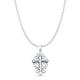 Cross Pendant Bead Chain Necklace Filigree Oxidized 925 Sterling Silver