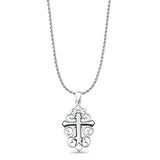 Cross Pendant Rope Chain Necklace Filigree Oxidized 925 Sterling Silver