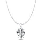Cross Pendant Rolo Chain Necklace Filigree Oxidized 925 Sterling Silver