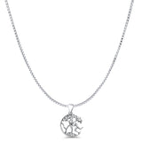 Tree & Man Pendant Box Chain Necklace Oxidized 925 Sterling Silver