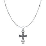Cross Pendant Box Chain Necklace Oxidized 925 Sterling Silver