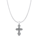 Cross Pendant Bead Chain Necklace Oxidized 925 Sterling Silver