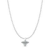 Flying Bug Pendant Bead Chain Necklace Oxidized 925 Sterling Silver