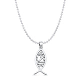 Jesus Fish Pendant Oxidized Bead Chain Necklace 925 Sterling Silver