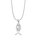 Jesus Fish Pendant Oxidized Rope Chain Necklace 925 Sterling Silver