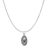 Virgin Mary Pendant Oxidized Box Chain Necklace 925 Sterling Silver