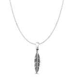 Feather Pendant Oxidized Cable Chain Necklace 925 Sterling Silver