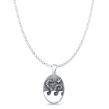 Ocean Pendant Oxidized Rolo Chain Necklace 925 Sterling Silver