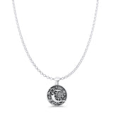 Moon, Star & Cloud Pendant Oxidized Rolo Chain Necklace 925 Sterling Silver