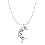 Moon & Snake Pendant Oxidized Bead Chain Necklace 925 Sterling Silver
