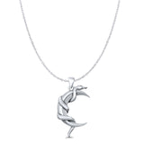 Moon & Snake Pendant Oxidized Cable Chain Necklace 925 Sterling Silver