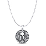 Spartan Warrior Pendant Oxidized Bead Chain Necklace 925 Sterling Silver
