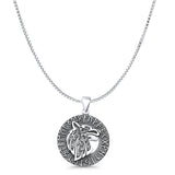 Wolf Viking Pendant Oxidized Box Chain Necklace 925 Sterling Silver