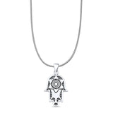 Star Hand Of Hamsa Pendant Snake Chain Necklace Oxidized 925 Sterling Silver
