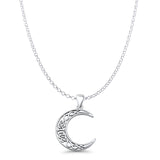 Celtic Moon Pendant Rolo Chain Necklace Oxidized 925 Sterling Silver