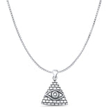 Evil Eye & Pyramid Pendant Box Chain Necklace Oxidized 925 Sterling Silver