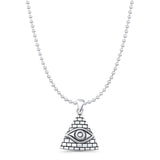 Evil Eye & Pyramid Pendant Bead Chain Necklace Oxidized 925 Sterling Silver