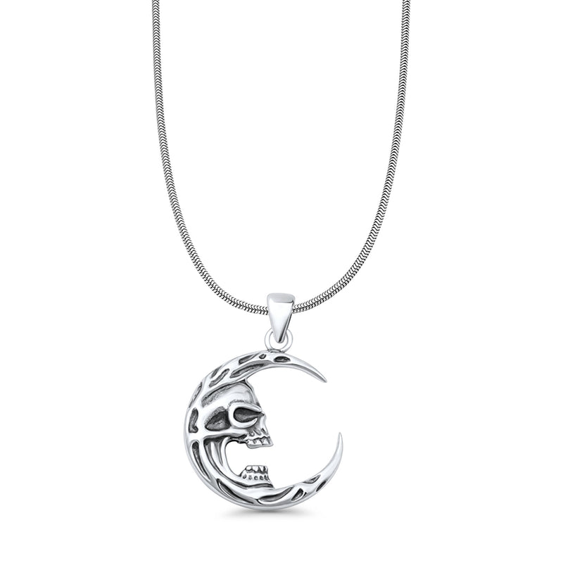 Moon & Skull Pendant Necklace