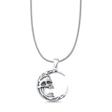 Moon & Skull Pendant Snake Chain Necklace Oxidized 925 Sterling Silver